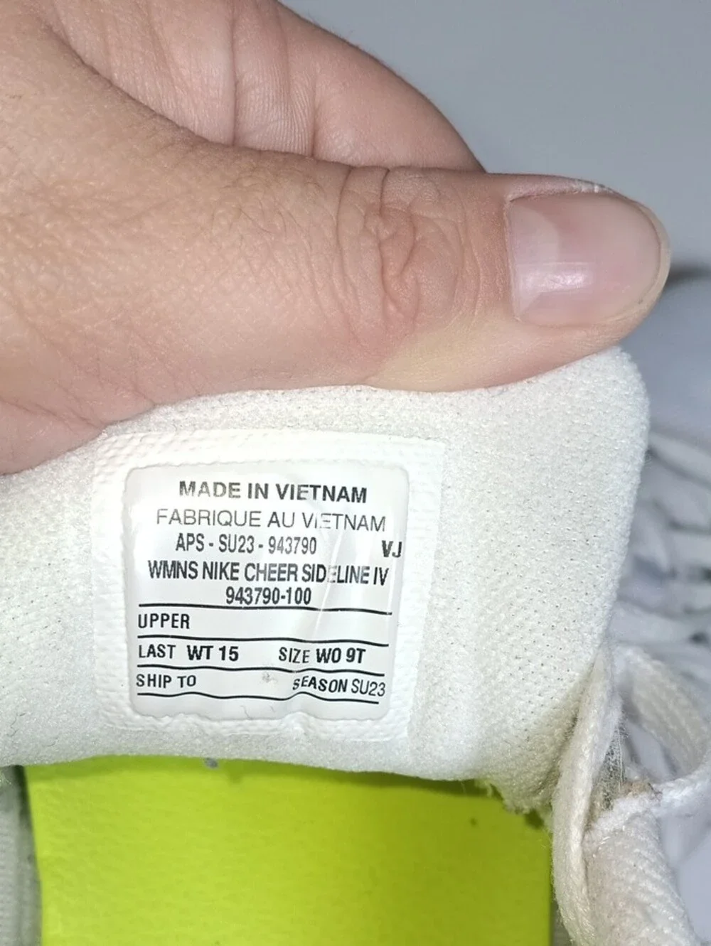 Nike Cheer Women’s White Training Sneakers with Lime Insole Accent